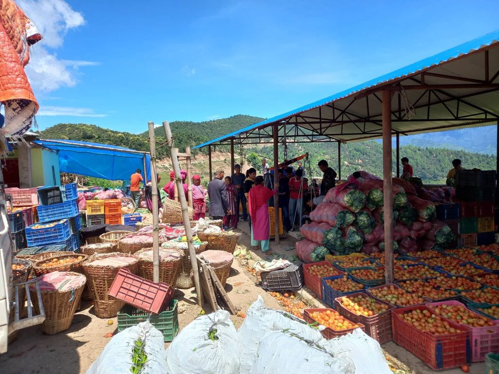 An outdoor market selling fruit and vegetables 